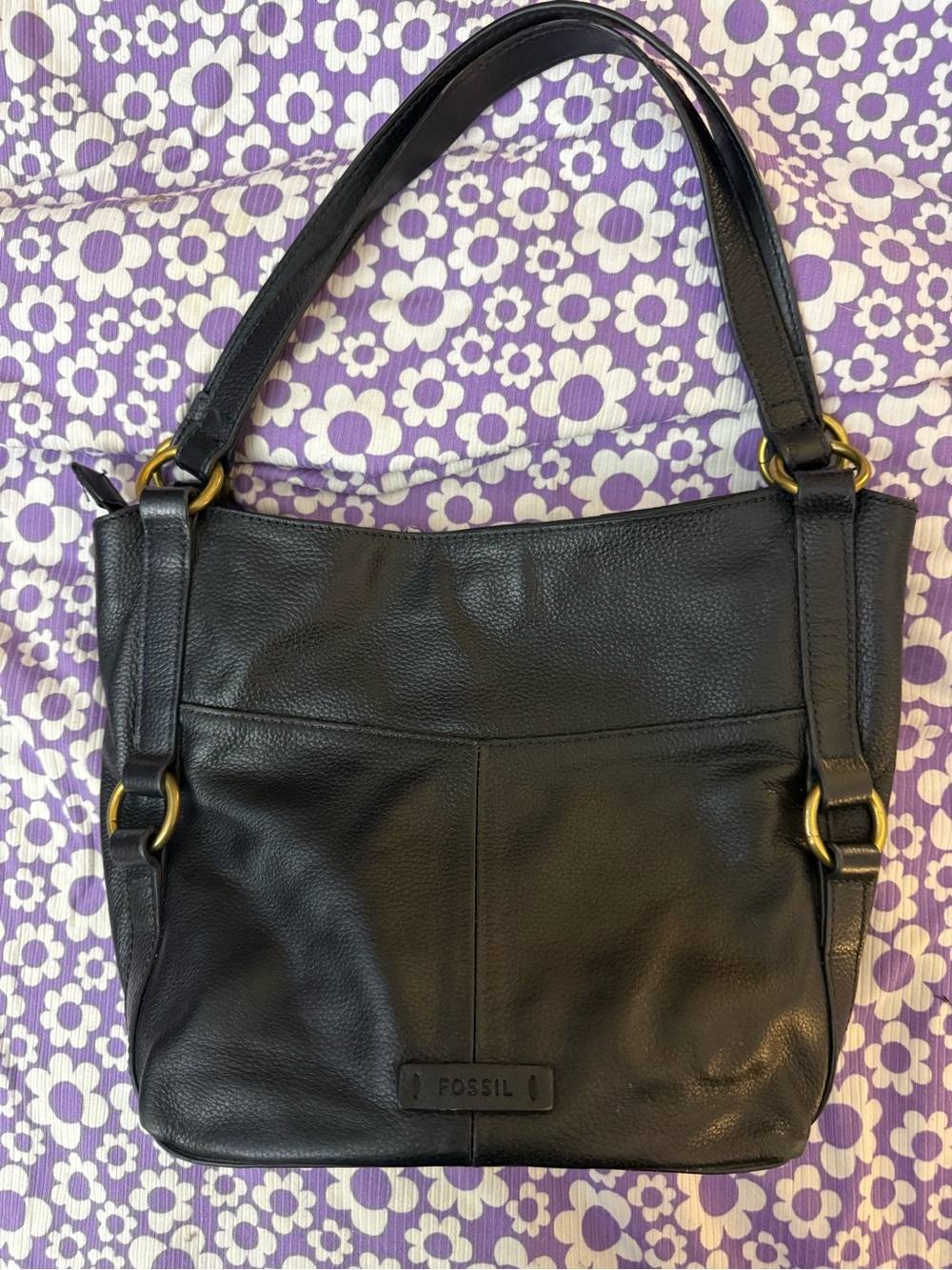 Vintage Fossil Sam Shopper Black Pebbled Leather Tote Bag